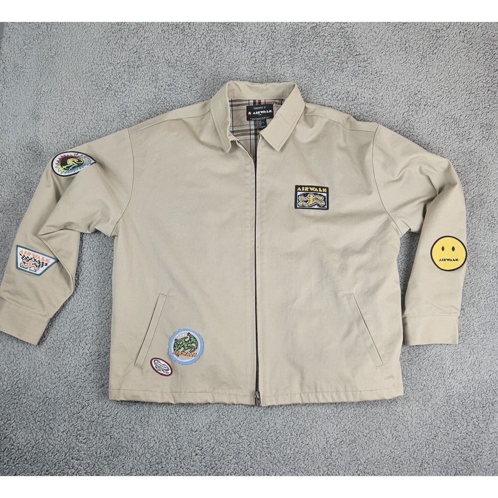 Forever 21 x Airwalk Women OX Beige Zip Skate Jacket Logo Patch Y2K NWOT